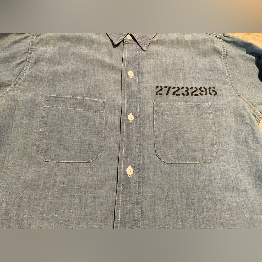 Vintage Men’s 40s 50s Prison Chambray Shirt Jail Workwear Denim Jeans Jacket - Picture 3 of 8